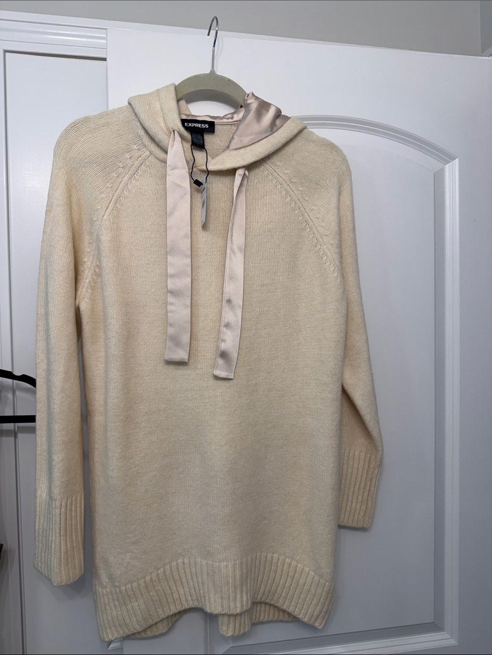Express Conscious Edit Cream Hooded Knit Sweater tunic NWT size Small